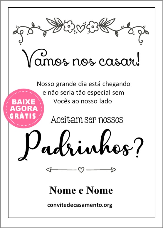 convite casamento padrinhos simples moderno