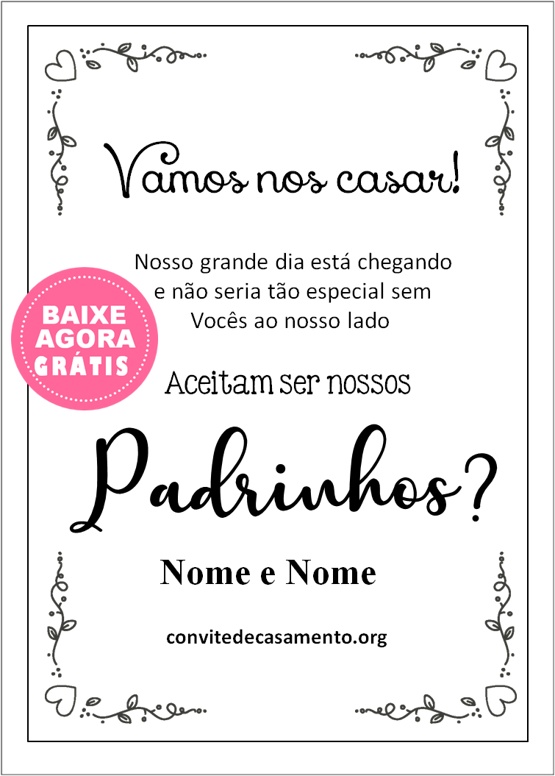 convite casamento padrinhos simples minimalista