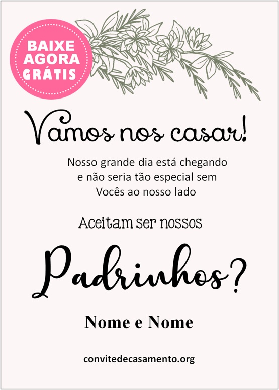 convite casamento padrinhos simples para baixar