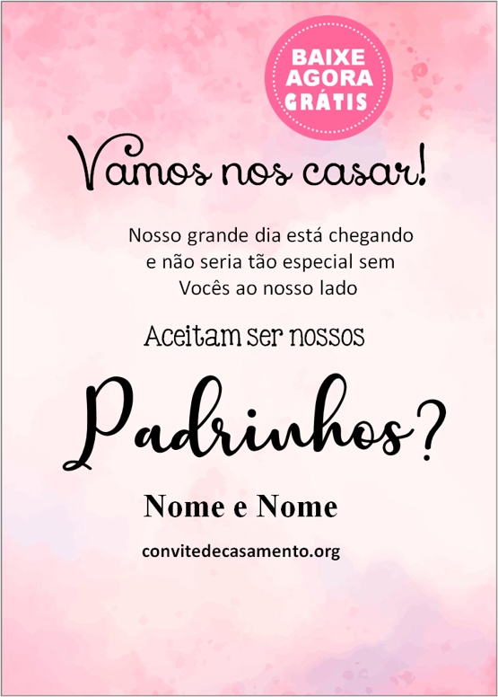convite padrinhos de casamento romântico aquarela